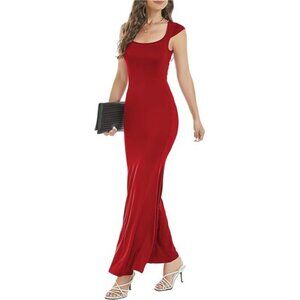 Womens Square Neck Elegant Long Dress Red